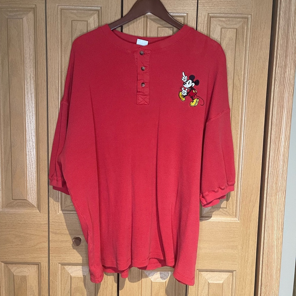 Vintage Disney Store Mickey Mouse waffle Henley Shirt